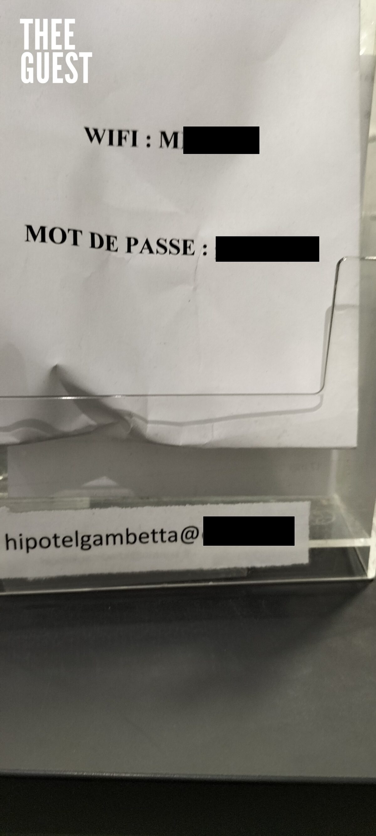 Wifi password Hipotel Paris Gambetta République Thee Guest