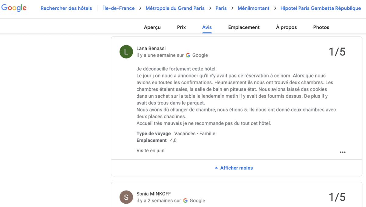 Reviews Google Hipotel Paris Gambetta République 2