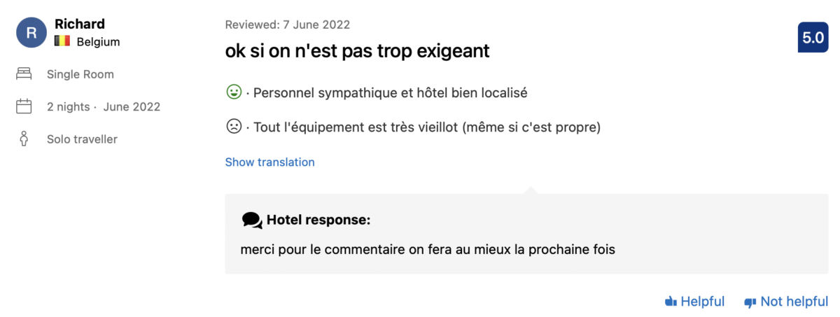 Reply Booking.com Hipotel Paris Gambetta République 1