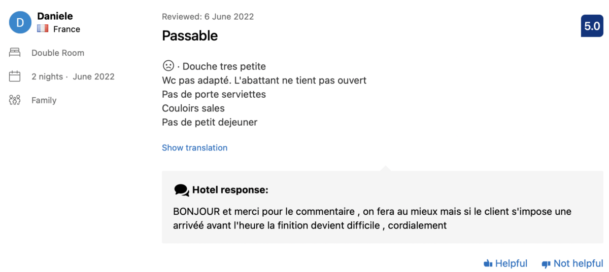 Reply Booking.com Hipotel Paris Gambetta République 2