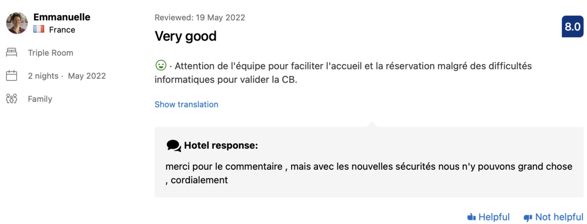 Reply Booking.com Hipotel Paris Gambetta République 4