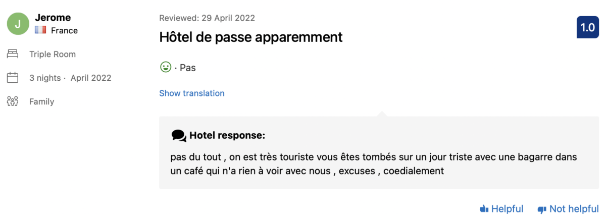 Reply Booking.com Hipotel Paris Gambetta République 5