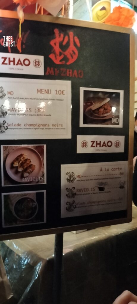 Mr Zhao's restaurant menu Food Market Chinese New Year 2022 Belleville Paris Thee Guest